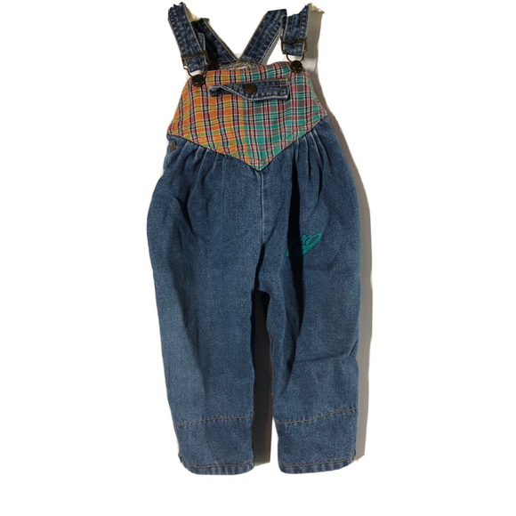 COPY - Vtg Unisex Guess 12M Denim Bubble Romper Vestbak Bib Overall  Plaid Prin… - Picture 1 of 8